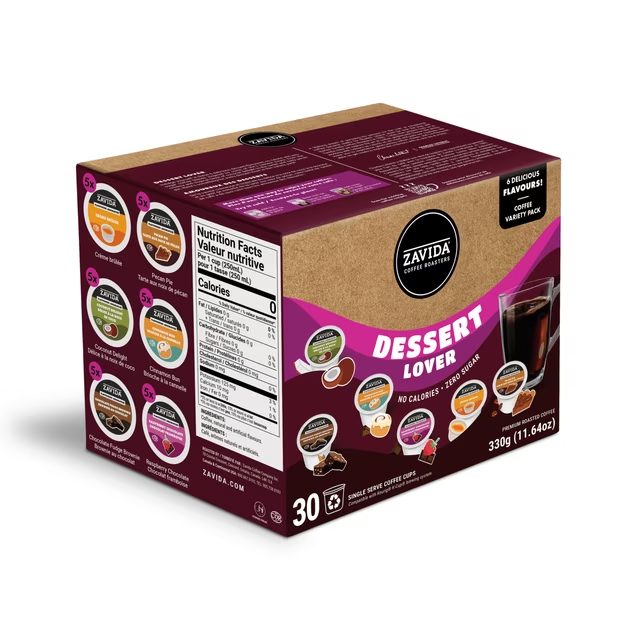 Zavida Dessert Lovers Coffee Pod Variety Pack, 30 Count