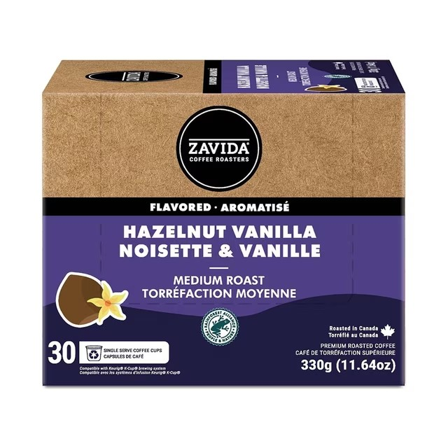 Zavida Hazelnut Vanilla Medium Roast Coffee Pods, 30 Count